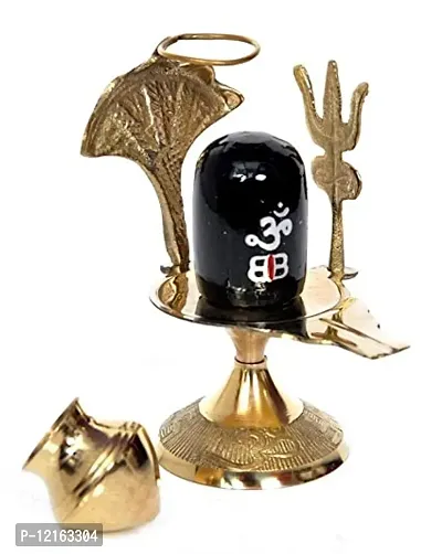 Metals Brass Lord Shiva Linga Lingam Shivling Statue | Shesnag and Trishul with | Best Festive Puja Sculptures and for Gifts (4 inch)-thumb0