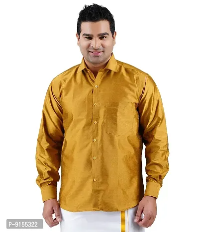 PRAKASAM COTTON Mens Formal/Dupion Silk Slim fit/Full Sleeve Shirt Shirts Look Trendy Mens Shirts with Silk Designer Shirts Look Mens Handsome Shirt Men Attractive Shirt (GOLD-12-F)