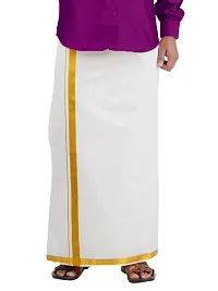 Prakasam Cotton Mens Welcro pocket white dhoti/Jari border welcro pocket dhoti/Readymade dhoti with pocket/pack of one dhoti-thumb1