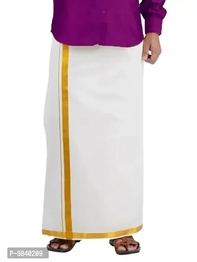 Prakasam Cotton Mens Welcro pocket white dhoti/Jari border welcro pocket dhoti/Readymade dhoti with pocket/pack of one dhoti-thumb2