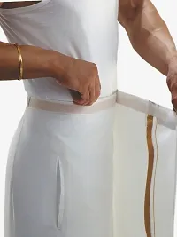 Prakasam Cotton Mens Welcro pocket white dhoti/Jari border welcro pocket dhoti/Readymade dhoti with pocket/pack of one dhoti-thumb2