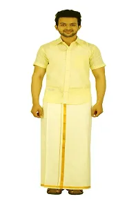 Prakasam Cotton Mens Welcro pocket Cream dhoti/Jari border welcro pocket dhoti/Readymade dhoti with pocket/pack of one dhoti-thumb1