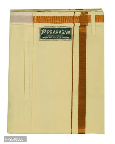 Prakasam Cotton Mens Welcro pocket Cream dhoti/Jari border welcro pocket dhoti/Readymade dhoti with pocket/pack of one dhoti-thumb4