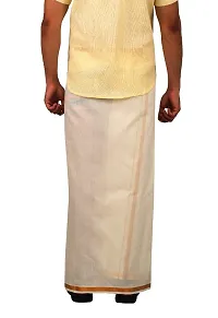 Prakasam Cotton Mens Welcro pocket Cream dhoti/Jari border welcro pocket dhoti/Readymade dhoti with pocket/pack of one dhoti-thumb4