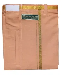 Prakasam Cotton Mens Welcro pocket Light Kaavi dhoti/Jari border welcro pocket dhoti/Readymade dhoti with pocket/pack of one dhoti-thumb2