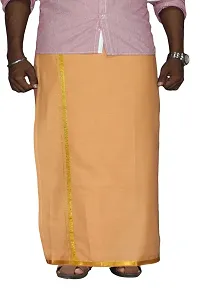 Prakasam Cotton Mens Welcro pocket Light Kaavi dhoti/Jari border welcro pocket dhoti/Readymade dhoti with pocket/pack of one dhoti-thumb1