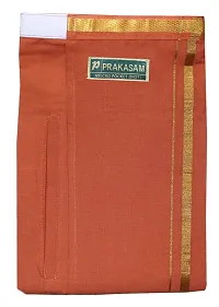 Prakasam Cotton Mens Welcro pocket Dark Kaavi dhoti/Jari border welcro pocket dhoti/Readymade dhoti with pocket/pack of one dhoti-thumb3