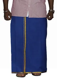 Prakasam Cotton Mens Welcro pocket Blue dhoti/Jari border welcro pocket dhoti/Readymade dhoti with pocket/pack of one dhoti-thumb2