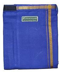 Prakasam Cotton Mens Welcro pocket Blue dhoti/Jari border welcro pocket dhoti/Readymade dhoti with pocket/pack of one dhoti-thumb3