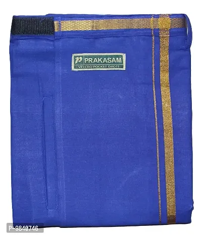 Prakasam Cotton Mens Welcro pocket Blue dhoti/Jari border welcro pocket dhoti/Readymade dhoti with pocket/pack of one dhoti-thumb4