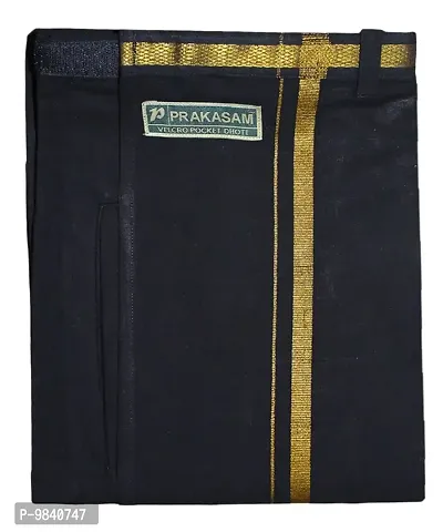 Prakasam Cotton Mens Welcro pocket Black dhoti/Jari border welcro pocket dhoti/Readymade dhoti with pocket/pack of one dhoti-thumb3