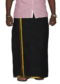 Prakasam Cotton Mens Welcro pocket Black dhoti/Jari border welcro pocket dhoti/Readymade dhoti with pocket/pack of one dhoti-thumb3