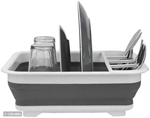 SHREVI Collapsible Dish Drying Drainer Rack Silicone Folding Dish Rack with Spoon Fork Knife Storage Holder Utensil Dinnerware Travel Organizer Strainer Basket-thumb3