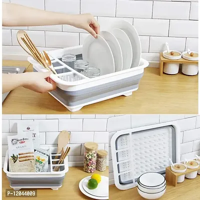 SHREVI Collapsible Dish Drying Drainer Rack Silicone Folding Dish Rack with Spoon Fork Knife Storage Holder Utensil Dinnerware Travel Organizer Strainer Basket-thumb2