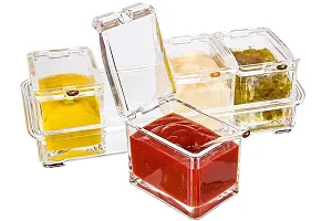 Crystal Acrylic Seasoning, Spice Storage Jar Box Set with Cover and Serving Spoons (Transparent)-thumb3