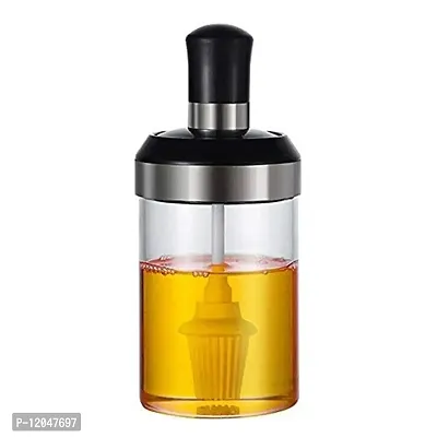 SHREVI Glass Jar with Brush for Ghee-Butter-Oil Stoppers Pickle Storage Jar with OIL Brush Seasoning Bottle Jar Glass Jar with Brush for Ghee, Butter, Oil (Oil Bottle)250 ML