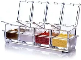 Crystal Acrylic Seasoning, Spice Storage Jar Box Set with Cover and Serving Spoons (Transparent)-thumb1