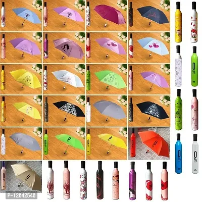 Mbuys Mall Folding Portable Wine Bottle Umbrella with Plastic Case for Summer Sun Heat Protection and Rainy Season Assorted Color and Design-thumb4