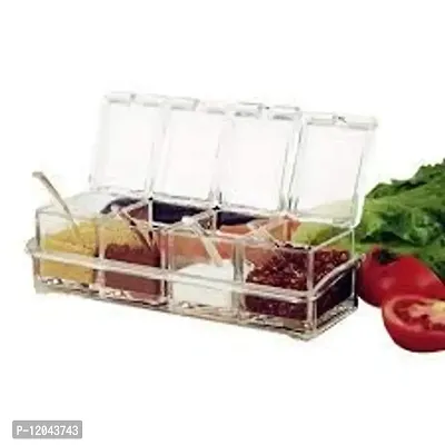 Crystal Seasoning Box Pepper Salt Spice Rack Plastic 4 Box with Spoons Kitchen See Through Storage Containers