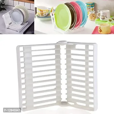 Akiba store Plastic Foldable Dish Rack Dish Drying Drainer Organizer Holder for Kitchen Bowls Plates 12 Slots Designed Stand Folding Plastic Kitchen Dish Rack Stand Plate Holder (1 Pc)-thumb5