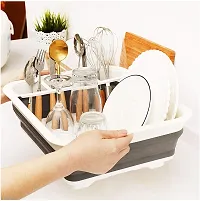 SHREVI Collapsible Dish Drying Drainer Rack Silicone Folding Dish Rack with Spoon Fork Knife Storage Holder Utensil Dinnerware Travel Organizer Strainer Basket-thumb3