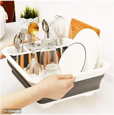 SHREVI Collapsible Dish Drying Drainer Rack Silicone Folding Dish Rack with Spoon Fork Knife Storage Holder Utensil Dinnerware Travel Organizer Strainer Basket-thumb4