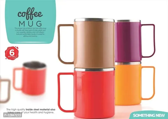 SHREVI IMPEX Style of Plastic Steel Milk-Tea-Coffee Mug ,2 Pieces Stainless Steel Designer Coffee Mug 250 ML (Multi Color, Made in India-thumb2