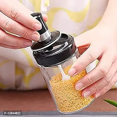Kitchen Seasoning Jar Glass Spice Container Salt Condiment Pot with Lid +  Spoon
