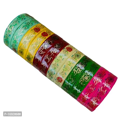 Multicolor Glass Bangles Set Engraving with Print Design Pattern for Women and Girls