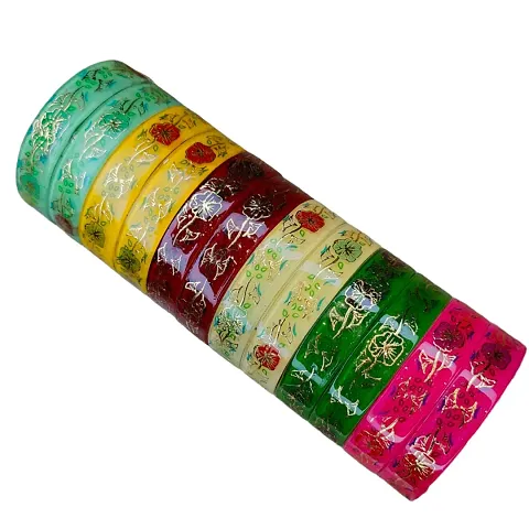 Glass Bangles Set Engraving with Print Design Pattern for Women and Girls