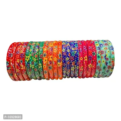 Multicolor Glass Bangles Set Engraving with Print Design Pattern for Women and Girls-thumb0