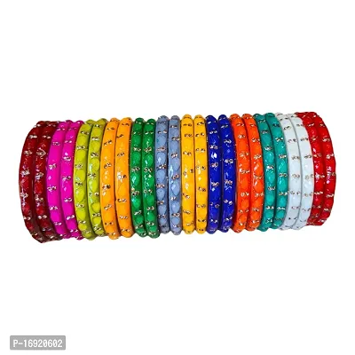 Multicolor Glass Bangles Set Engraving with Print Design Pattern for Women and Girls