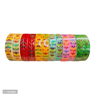 Multicolor Glass Bangles Set Engraving with Print Design Pattern for Women and Girls