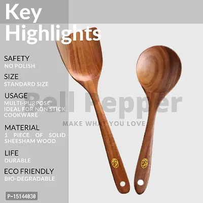 Bell Pepper Handmade Wooden Spatula Set for Kitchen Cooking and Serving Without Polish for Non Stick Utensils  Cookwares - Multipurpose Low Maintenance Ladle Spoons-thumb2