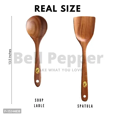 Bell Pepper Handmade Wooden Spatula Set for Kitchen Cooking and Serving Without Polish for Non Stick Utensils  Cookwares - Multipurpose Low Maintenance Ladle Spoons-thumb3