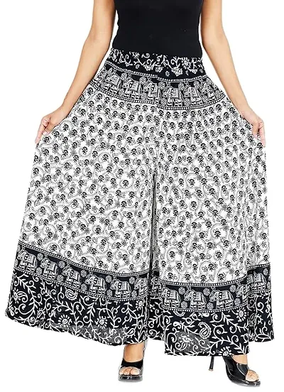 Rajvila 38 Inch Length Women's Cotton Printed Regular Long Elasti Skirt for Women (01E_E38BW_0001)