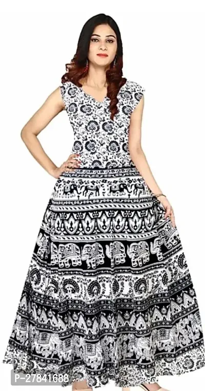 Womens Cotton Designer Traditional Midi Long Frock Dress-thumb0