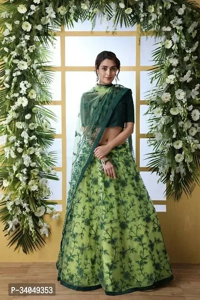 Stylish Green Chiffon Printed Lehenga Choli With Dupatta Set For Women-thumb0