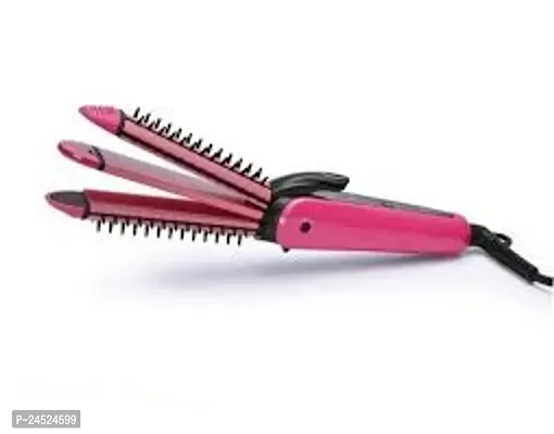 Professional 3 in 1 Electric Hair Straightener Curler Styler and Crimper (White  Pink black Colour) colour as per aviblity-thumb0