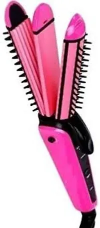 Professional 3 in 1 Electric Hair Straightener Curler Styler and Crimper (White  Pink black Colour) colour as per aviblity-thumb1