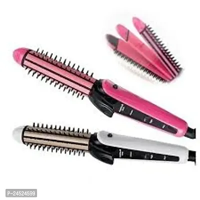Professional 3 in 1 Electric Hair Straightener Curler Styler and Crimper (White  Pink black Colour) colour as per aviblity-thumb3