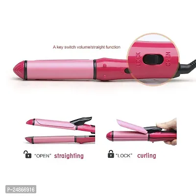 2-in-1 Ceramic Plate Essential Combo Beauty Set of Hair Straightener and Plus Hair Curler for Women (Pink)__-thumb0