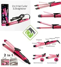 2-in-1 Ceramic Plate Essential Combo Beauty Set of Hair Straightener and Plus Hair Curler for Women (Pink)__-thumb1