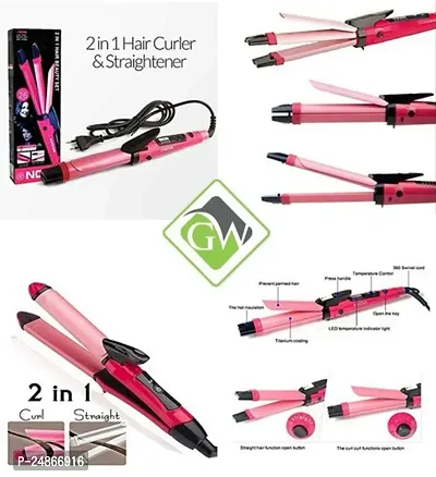 2-in-1 Ceramic Plate Essential Combo Beauty Set of Hair Straightener and Plus Hair Curler for Women (Pink)__-thumb2