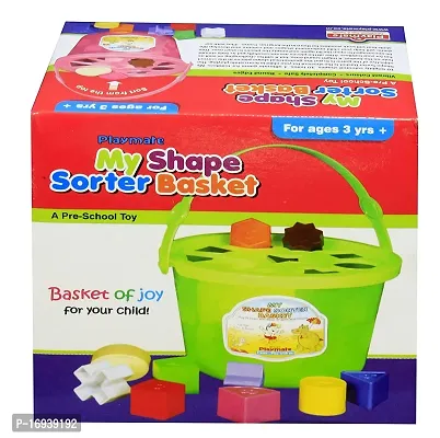 My Shape Sorter Basket- 10 Pc. Fun Learning Educational 3D Geometric Shapes Sorter Blocks Games Kit For Kids Both Boys And Girls, Multicolor