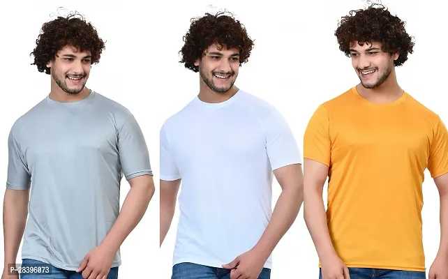 Reliable Multicoloured Polyester Solid Round Neck Tees For Men Pack Of 3-thumb0