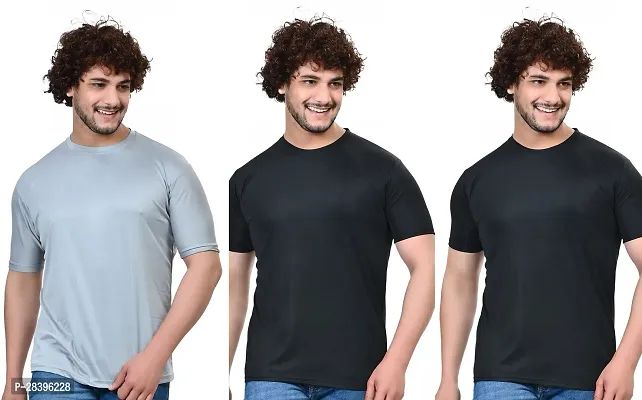 Reliable Multicoloured Polyester Solid Round Neck Tees For Men Pack Of 3-thumb0