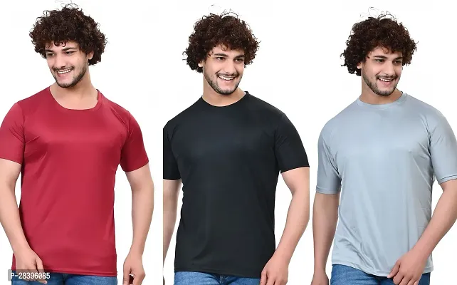 Reliable Multicoloured Polyester Solid Round Neck Tees For Men Pack Of 3-thumb0