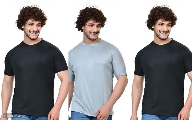 Reliable Multicoloured Polyester Solid Round Neck Tees For Men Pack Of 3-thumb0