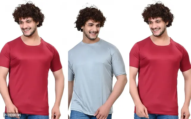 Reliable Multicoloured Polyester Solid Round Neck Tees For Men Pack Of 3-thumb0